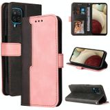 Voor Samsung Galaxy A12 5G / M12 / F12 5G Zakelijke Stitching-Color Horizontale Flip PU Lederen Case met Houder & Card Slots & Fotolijst (Pink)