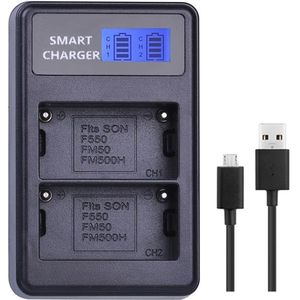Lntelligent LCD Display USB Dual-charge Charger voor Sony NP-FM500H / NP-FM50 / NP-F550