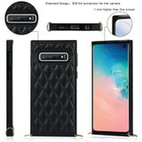 Voor Samsung Galaxy S10e Elegant Rhombic Pattern Microfiber Leather + TPU Shockproof Case met Crossbody Strap Chain (Black)