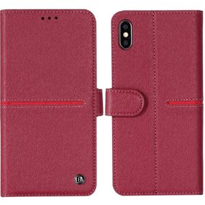 Voor iPhone XS/X GEBEI top-nerf leder horizontale Flip beschermende case met houder & kaartsleuven & portemonnee & fotolijstjes (rode wijn)