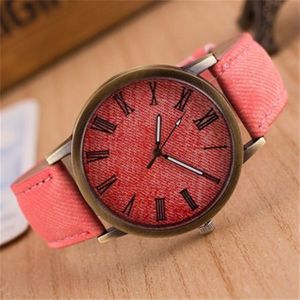 Denim Design lederen riem Quartz horloges voor vrouwen (rood)