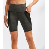 High Waist Mesh Sport Tight Elastic Quick Drying Fitness Shorts With Pocket (Color:Flower Grey Size:M)