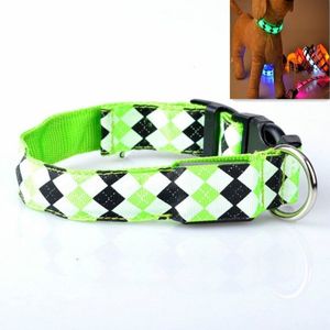 Plaid Patroon Oplaadbare LED Glow Light Leidt Pet Dog Collar voor kleine middelgrote honden  maat: l (groen)