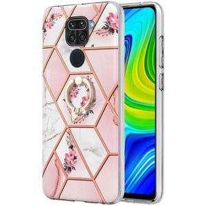 Voor Xiaomi Redmi Note 9 / 10x 4G Splicing Marble Bloempatroon TPU Ringhouder (roze bloem)