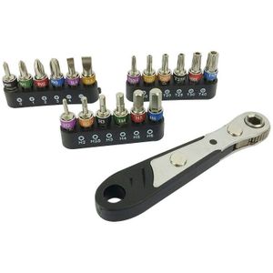 19 In 1 1/4 Ratchet Moersleutel bit Set Mini Bit Set Handmatige moersleutel  kleur: zwarte handgreep