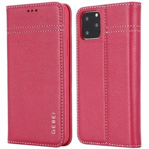 Voor iPhone 11 Pro GEBEI top-nerf leder horizontale Flip beschermende case met houder & kaartsleuven (Rose rood)