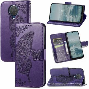 Voor Nokia 6.3 Butterfly Love Flower relif horizontale flip lederen tas met beugel / kaart slot / portemonnee / lanyard (donker paars)