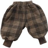 Childrens Plaid And Velvet Bloomers And Drawstring Pants (Color:Coffee Size:90)