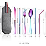 7 in 1 Cutlery Spoon Chopsticks And Straw Set Stainless Steel Portable Cutlery Set  Specification: Rose  + Deep Bag