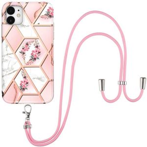 Electroplating Splicing Marble Flower Pattern TPU Shockproof Case met Lanyard voor iPhone 11 (Pink Flower)