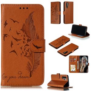 Feather patroon Litchi textuur horizontale Flip lederen draagtas met portemonnee & houder & kaartsleuven voor Huawei P30 Pro (bruin)