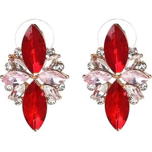 Vijf-Leaf Petal kristallen oorbellen roze diamant oorbellen eenvoudige sieraden (rood)