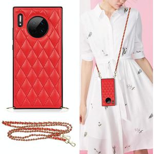 Voor Huawei Mate 30 Elegant Rhombic Pattern Microfiber Leather + TPU Shockproof Case met Crossbody Strap Chain