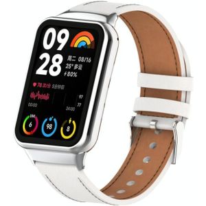 Voor Xiaomi Mi Band 8 Pro 18 mm microvezel naaien lederen horlogeband (wit + zilver)