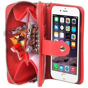 iPhone 6 Plus & 6s Plus Portemonnee stijl met rits en deelbaar PU leren Hoesje met draagriem en opbergruimte voor pinpassen & geld (rood)