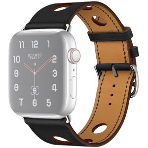 Voor Apple Watch Series 5 & 4 44mm / 3 & 2 & 1 42mm Leder Drie gaten vervangende band Horlogeband(Zwart)