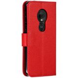 Feather patroon Litchi textuur horizontale Flip lederen draagtas met portemonnee & houder & kaartsleuven voor Motorola Moto G7 Play (rood)
