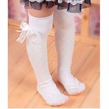 3 paren Kinder buis sokken mesh Bow prinses sokken Square grid over knie sokken  grootte: 43cm (wit)