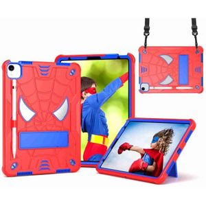 Voor iPad Pro 11 2021 / Air 5 10.9 Spider Texture Silicone Hybrid PC Tablet Case met schouderriem (rood + blauw)