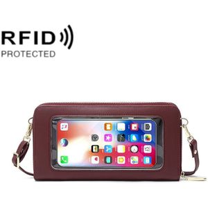 1665 RFID Anti-magnetic Anti-theft Touch Screen Cross-Body Phone Bag Card Holder(Red Wine)
