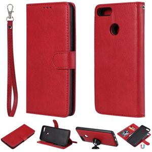 Voor Huawei Y9 (2018) Solid Color Horizontal Flip Protective Case met Holder & Card Slots & Wallet & Photo Frame & Lanyard(Red)