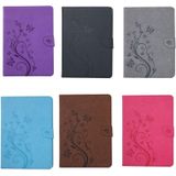 Voor iPad mini 3 ingedrukt bloemen vlinder patroon horizontale Flip PU lederen draagtas met magnetische Buckle & houder & Card Slots & Wallet(Purple)