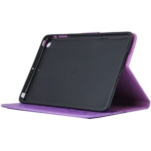 Voor iPad mini 3 ingedrukt bloemen vlinder patroon horizontale Flip PU lederen draagtas met magnetische Buckle & houder & Card Slots & Wallet(Purple)