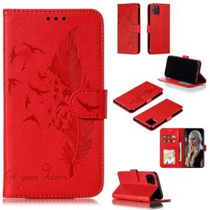 Feather patroon Litchi textuur horizontale Flip lederen draagtas met portemonnee & houder & kaartsleuven voor iPhone 11 Pro Max (rood)