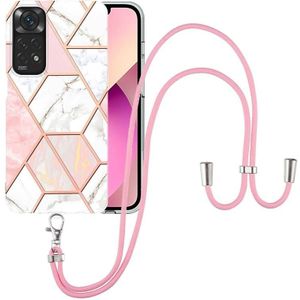 For Xiaomi Redmi Note 11 Pro / Note 11 Pro+ Electroplating Splicing Marble TPU Phone Case with Lanyard(Pink White)