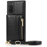 Voor Samsung Galaxy S20 Plus Square Zipper Wallet Bag TPU+PU Back Cover Case met Holder & Card Slots & Wallet & Cross-body Strap(Zwart)