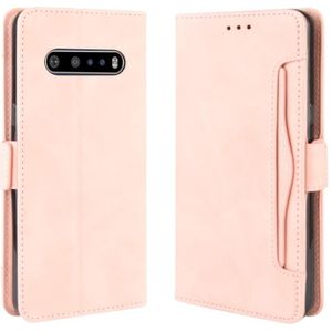 Voor LG V60 ThinQ 5G Wallet Style Skin Feel Kalf Patroon Lederen Case  met aparte kaart slot (Roze)