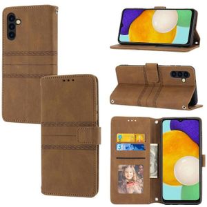 Voor Samsung Galaxy A34 5G Relif Strepen Skin Feel Leather Phone Case(Bruin)