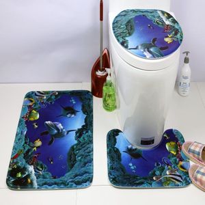 Europese en Amerikaanse stijl onderwaterwereld afdrukken patroon WC Mat driedelig pak