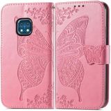 Butterfly Love Flowers Relif Horizontale Flip Leren Case met Houder & Card Slots & Portemonnee & Lanyard voor Nokia XR20 (Pink)