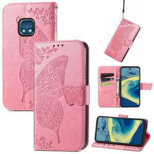 Butterfly Love Flowers Relif Horizontale Flip Leren Case met Houder & Card Slots & Portemonnee & Lanyard voor Nokia XR20 (Pink)