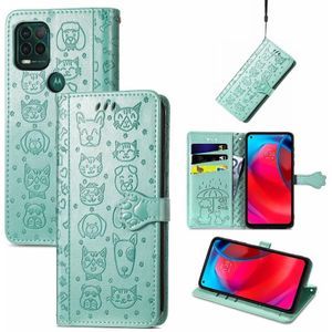 Voor Motorola MOTO G Stylus 5G Schattige kat en hond relif horizontale flip lederen geval met houder  kaart slots & portemonnee &lanyard (groen)