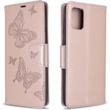 Voor Galaxy A71 Embossing Two Butterflies Pattern Horizontal Flip PU Leather Case met Holder & Card Slot & Wallet & Lanyard(Gold)