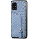 Voor Samsung Galaxy A51 5G Koolstofvezel Verticale Flip Rits Telefoon Case(Blauw)