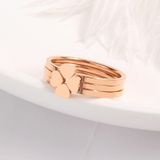2 PCS 3 In 1 Titanium Steel Peach Heart Combination Four-Leaf Clover Couple Ring  Size: US Size 10(Rose Gold)