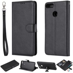 For Huawei Y9 (2018) Solid Color Horizontal Flip Protective Case with Holder & Card Slots & Wallet & Photo Frame & Lanyard(Black)