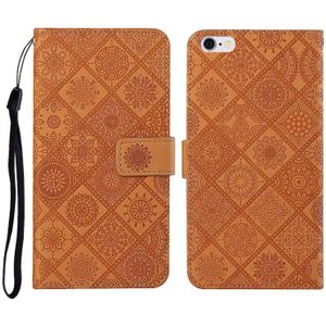 Ethnic Style Embossed Pattern Horizontal Flip Leather Case met Holder & Card Slots & Wallet & Lanyard Voor iPhone 6(Bruin)