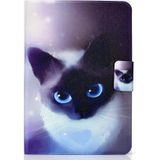 Voor Amazon Kindle Fire 7 2022 Elektrische Horizontale Flat Painted Leather Tablet Case (Blue Eyed Cat)