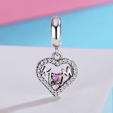 S925 Sterling Zilveren Hanger Hartvormige Hollow Ik hou van Mother Beads DIY Bracelet Ketting Accessoires