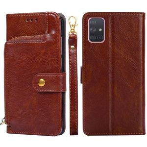 Voor Samsung Galaxy A71 5G Zipper Bag PU + TPU Horizontale Flip Lederen Case met Houder & Card Slot & Portemonnee & Lanyard (Brown)