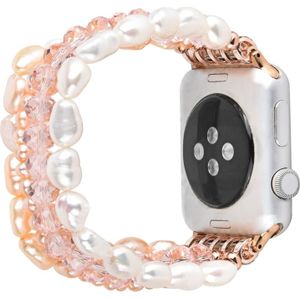 Voor Apple Watch 5 & 4 40mm / 3 & 2 & 1 38mm Pearl Crystal Watchband(Pearl + Pink Crystal)