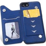 iPhone 7 & 8 Kat en boom patroon TPU + PU leren back cover Hoesje met foto frame en opbergruimte voor pinpassen (blauw)