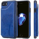 iPhone 7 & 8 Kat en boom patroon TPU + PU leren back cover Hoesje met foto frame en opbergruimte voor pinpassen (blauw)