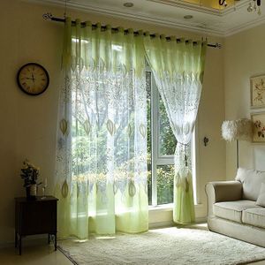 2 PC'S Sheer Tulle venster gordijnen voor woonkamer de slaapkamer de keuken  grootte: 1mX 2.5 m (Punch) (groen)