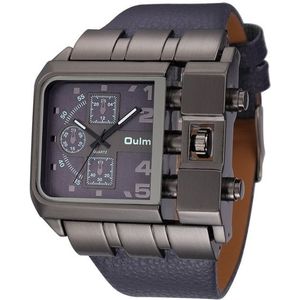 Oulm 3364 mannen vierkante wijzerplaat lederen riem quartz horloge (blauw)