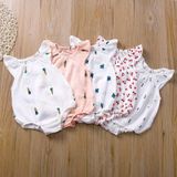 Baby meisje vouw print cartoon patroon jumpsuit (kleur: witte radijs grootte: 100)